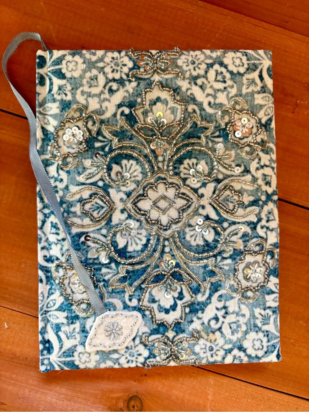 Hand-Beaded Hardcover Journal Embroidered Fabric Notebook, Lined Pages